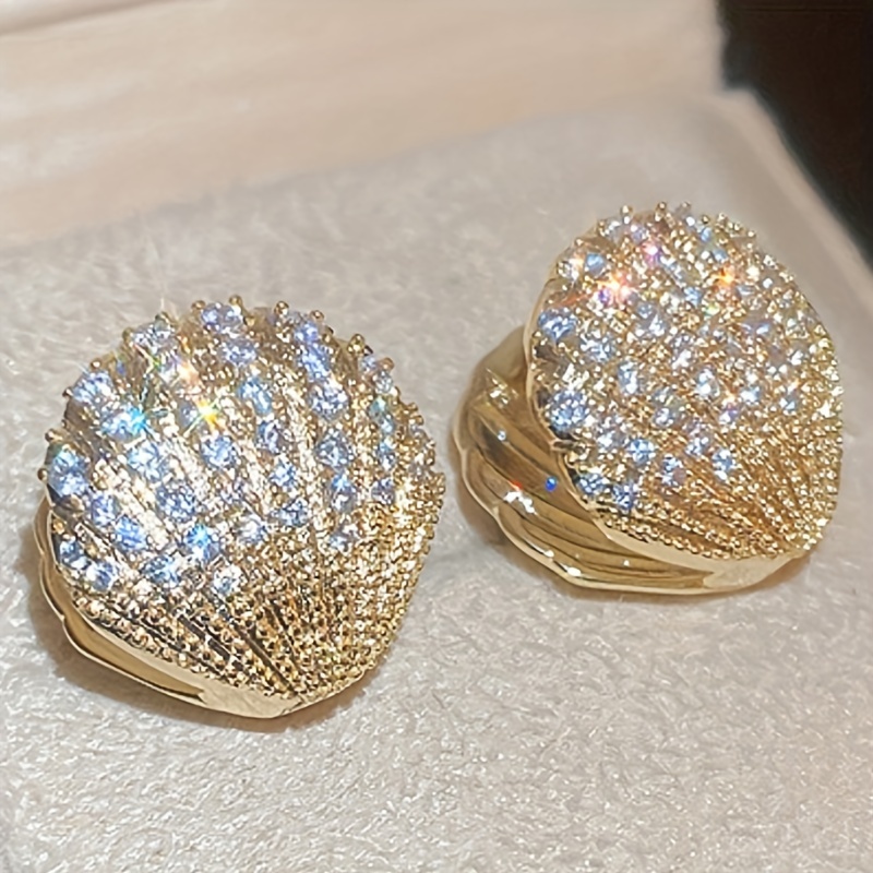 Sparkling Zirconia Shell Hoop Earrings, Party & Everyday Accessory